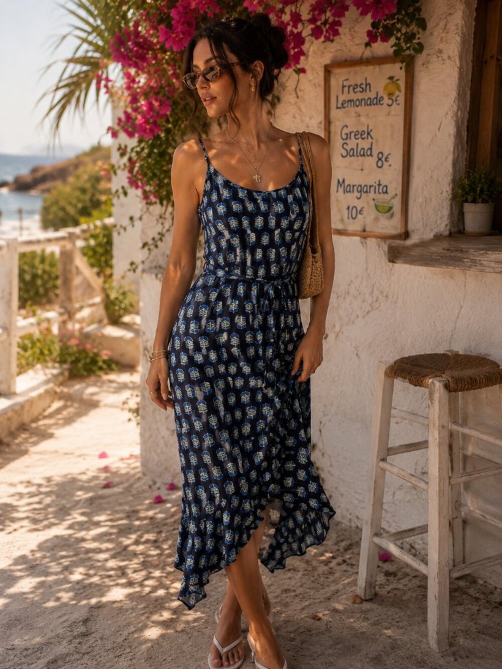 J. Crew Navy Blue Printed Midi Dress